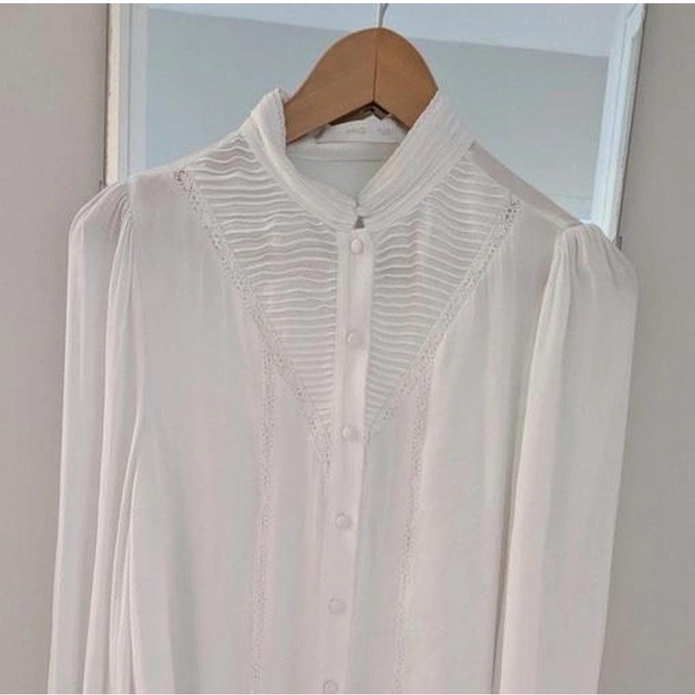 Mango White Button-Up Blouse